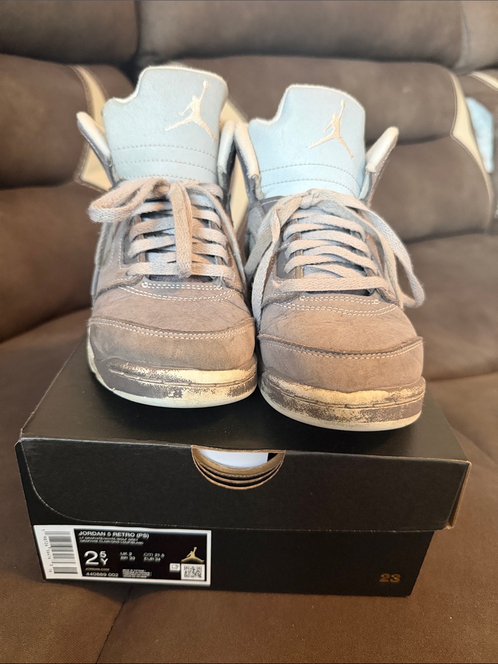 Jordan 5 Retro  Kids Light Grey and Light Blue Jordan Retro Sneakers
